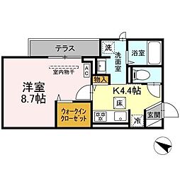 セルメイユール 1Kの間取図画像