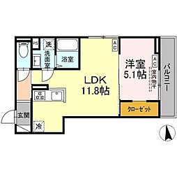 トリシア居町 1LDKの間取図画像