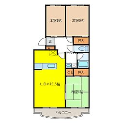 グランデージ横文 3LDKの間取図画像