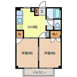 アネックス・一由 2DKの間取図画像