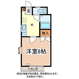 サニーハイツ稲田 1Kの間取図画像