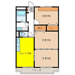 クリスタル・萬月 3DKの間取図画像