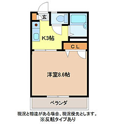 パークサイド高田B 1Kの間取図画像