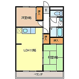 グリーンディヒルズ桜井C 2LDKの間取図画像