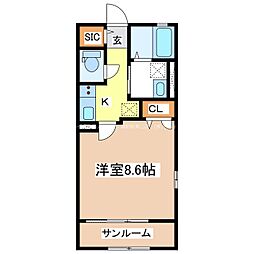 アテンションハイム三輪 1Kの間取図画像