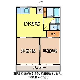 北村ハイツ 2DKの間取図画像