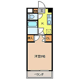 アサヒ第2ハイツ 1Kの間取図画像