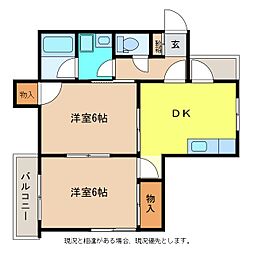 ハイツウイング金子 2DKの間取図画像