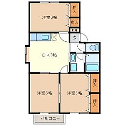 クレスト伊勢宮 3DKの間取図画像