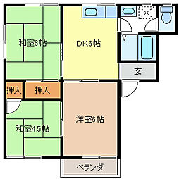 クレセント・ヴィレッジA 3DKの間取図画像