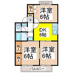 屋代ハイツB 3DKの間取図画像