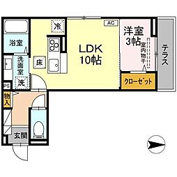 J-Room妃 VII番館 屋代駅前 1LDKの間取図画像