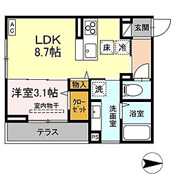 J-Room妃 VII番館 屋代駅前 1LDKの間取図画像
