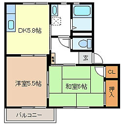 AppleヤマハA 2DKの間取図画像