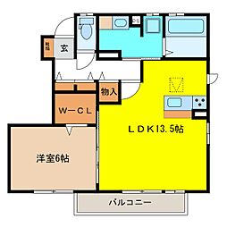フローラK2B 1LDKの間取図画像