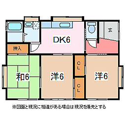 小原住宅　南 3DKの間取り