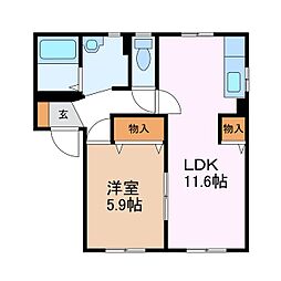 JR大糸線 島高松駅 徒歩12分の賃貸アパート 2階1LDKの間取り