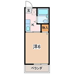 シティハイムスワン 2階1Kの間取り