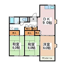 ビレッジ青島 3DKの間取図画像