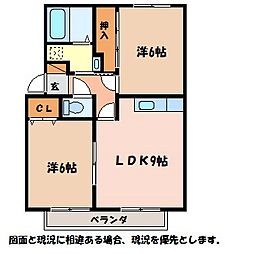 サンガーデンやまなみB棟 2DKの間取図画像