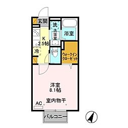 リアン・ボヌール島立 1Kの間取図画像