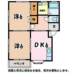 レジデンス千野A棟 2DKの間取図画像