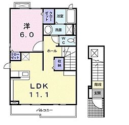 JR小海線 美里駅 徒歩10分の賃貸アパート 2階1LDKの間取り