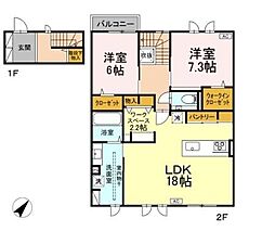 グランソラナ軽井沢 2階2LDKの間取り
