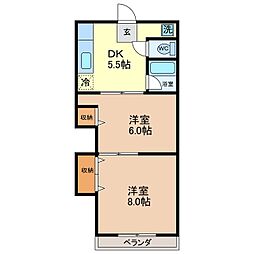 三ツ谷マンション 2DKの間取図画像