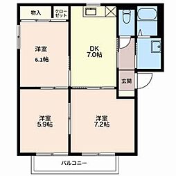 バリュージュあずまだC 3DKの間取図画像