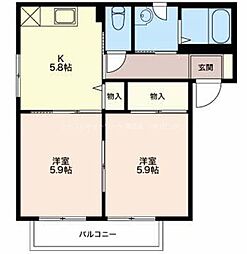 エスポワールミゾグチB 2DKの間取図画像