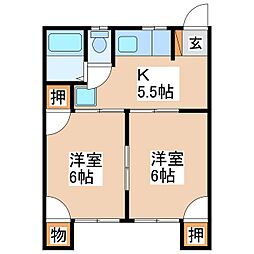 コーポオオヨシ 2Kの間取図画像