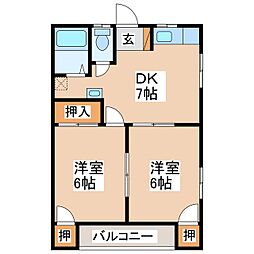 ハイツ三恵2 2DKの間取図画像
