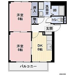 アップルパレスB 2DKの間取図画像