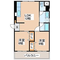 レスコタケイ1 2LDKの間取図画像
