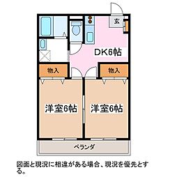 スペースシャトル 1階2DKの間取り