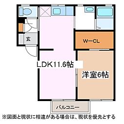 エスポワール古城B 1階1LDKの間取り