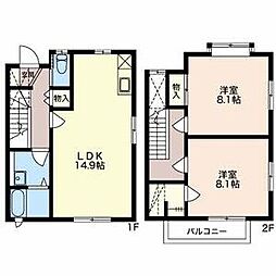 ハピネス永原B 2LDKの間取図画像