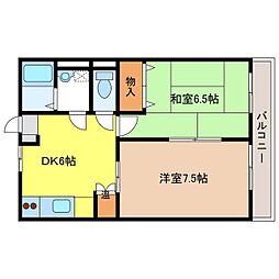 パルコート広丘 2DKの間取図画像