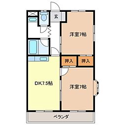 ビッグソルトヒルA 2DKの間取図画像