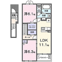 フィオーレ　II 2階2LDKの間取り