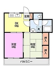 サンライズ池田 2DKの間取図画像