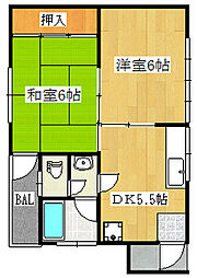 第2岡林マンション 2DKの間取図画像