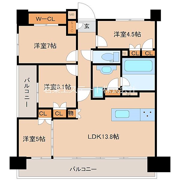 クリオ久留米セントラルマークス ｜福岡県久留米市中央町(賃貸マンション4LDK・9階・83.88㎡)の写真 その2