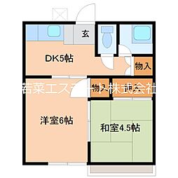 笹尾コーポ 2DKの間取図画像