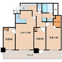 ザ・ライオンズ久留米ウェリスタワー 3LDKの間取図画像