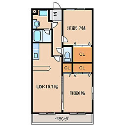 ノースフィールドユタカ 2LDKの間取図画像