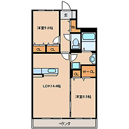 ブラウレーヘン東合川 2LDKの間取図画像