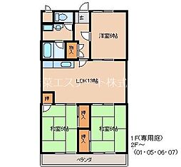 大曲りハイツ 3LDKの間取図画像