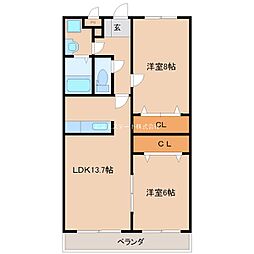 エクセレント合川2 2LDKの間取図画像